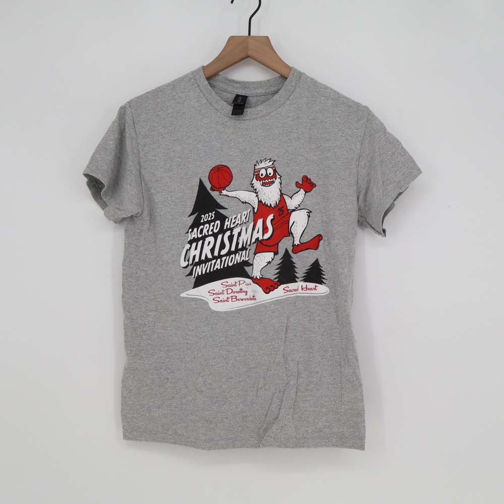 Gildan T-Shirt Unisex Small Heavy Cotton Gray Sacred Heart Basketball Excellent